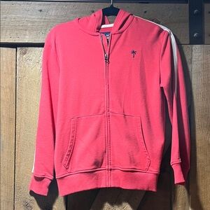 Place Coral Zip Hoodie with Navy Palm Accent and White Stripe